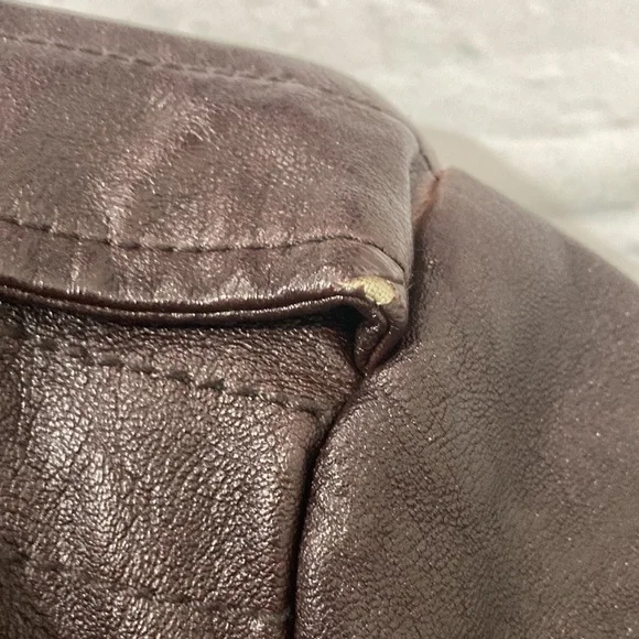 Womens Guess Jacket size Medium Brown Faux Leather Zip Up Jacket - Picture 8 of 9